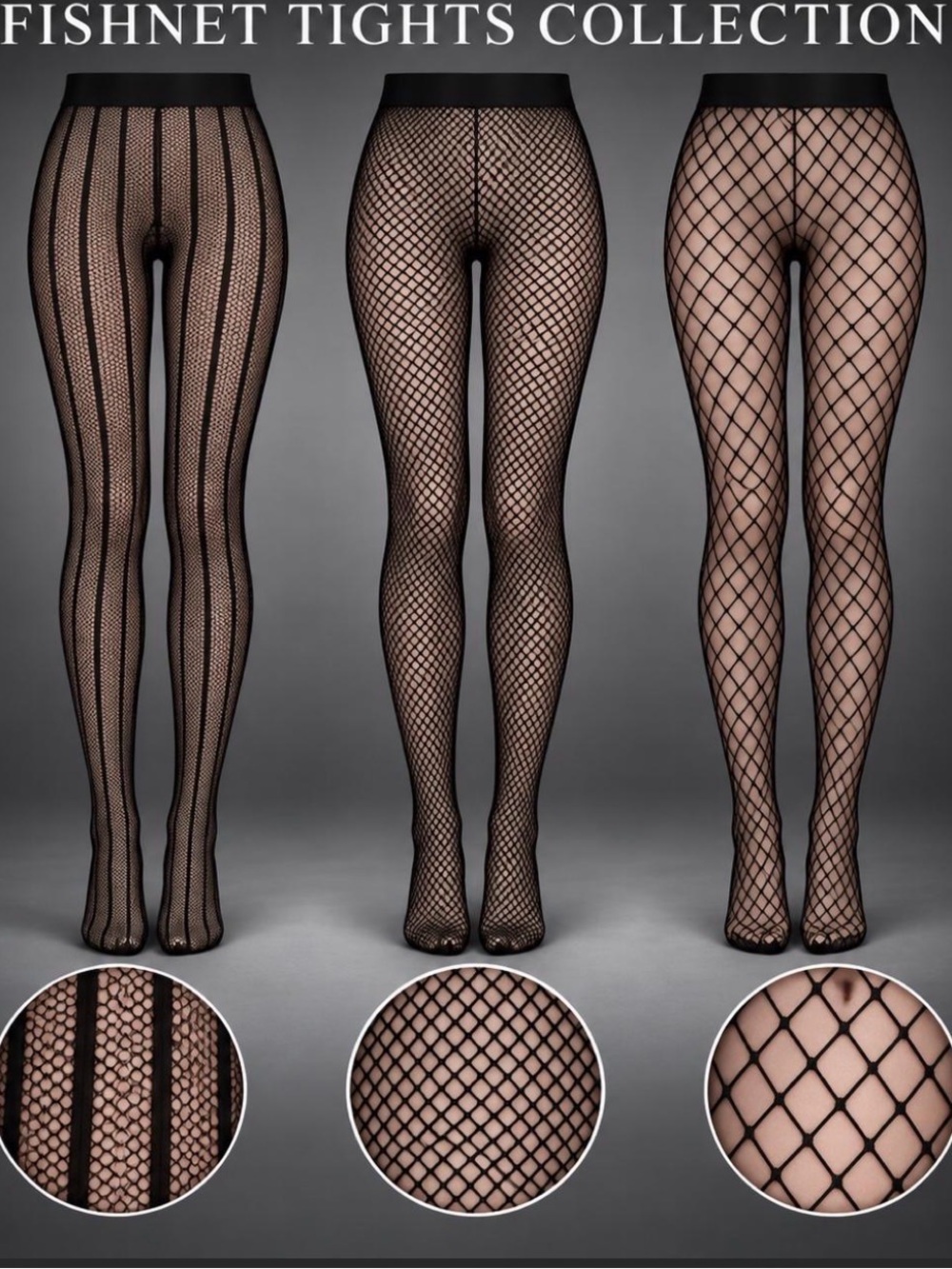 3pc Black Fishnet Tights Trio - Women Intimates & Sleepwear